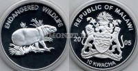 монета Малави 10 квача 2005 год серия "Дикая Фауна" - Бегемот