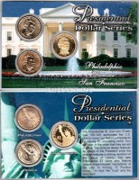 США набор из 3-х монет 1 доллар 2008 год трех монетных дворов Джеймс Монро — 5-й президент США