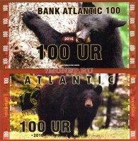 сувенирная банкнота Атлантика 100 ур 2016 год серия МЕДВЕДИ "Черный (североамериканский) медведь"