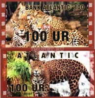 сувенирная банкнота Атлантика 100 ур 2016 год серия ДИКИЕ КОШКИ "Ягуар"