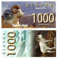 сувенирная банкнота Аляска 1000 северных долларов 2016 год