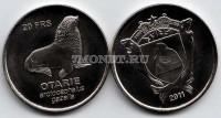 монета Французские антарктические территории 20 франков 2011 год Морской котик