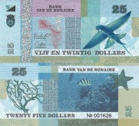 банкнота Бонайре 25 долларов 2015 год Летучая рыба 
