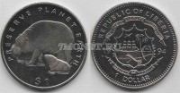 монета Либерия 1 доллар 1994 год Сохраним планету Земля. Бегемот