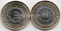 монета Аргентина 2 песо 2011 год биметалл