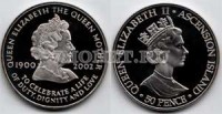монета Остров Вознесения 50 пенсов 2002 год королева - мать