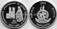монета Вануату 50 вату 1993 год 40 лет коронации королевы Елизаветы II PROOF