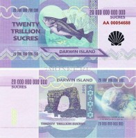 бона Остров Дарвина 20 000 000 000 000 сукре 2015 год серебряная ракушка