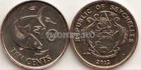 монета Сейшелы 10 центов 2012 год Желтоперый тунец