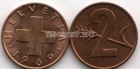 монета Швейцария 2 раппена 1969 год