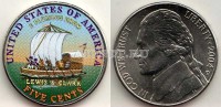 монета США 5 центов 2004 год 200 лет экспедиции Льюиса и Кларка, эмаль