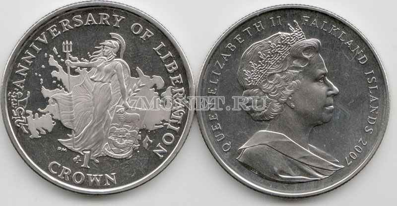 монета Фолклендские острова 1 крона 2007 год 25 лет освобождения
