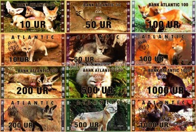 набор сувенирных банкнот Атлантика 10-1000 ур 2016 год серия ЛИСЫ