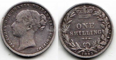 монета Великобритания 1 шиллинг 1885 год Виктория