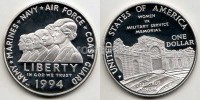 монета США 1 доллар 1994 год Мемориал женщинам на военной службе PROOF