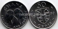 монета Гана 50 седи 1999 год Барабан джембе
