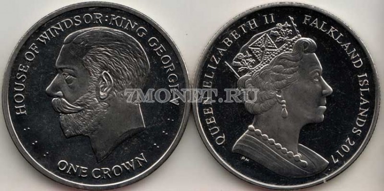 монета Фолклендские острова 1 крона 2017 год Винзоры - Георг V