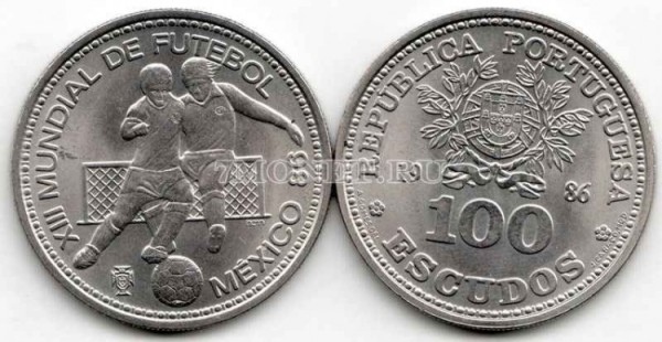 монета Португалия  100 эскудо 1986 год чемпионат мира по футболу в Мехико