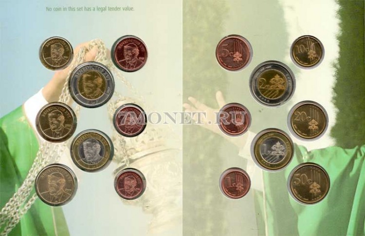  Ватикан ЕВРО пробный набор из 8-ми монет 2007 год, в буклете