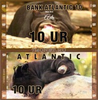сувенирная банкнота Атлантика 10 ур 2016 год серия МЕДВЕДИ "Малайский медведь"