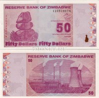 бона Зимбабве 50 долларов 2009 год