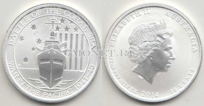 монета Австралия 50 центов 2014 год Битва в Коралловом море