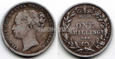 монета Великобритания 1 шиллинг 1886 год Виктория