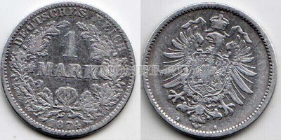 монета Германия 1 марка 1874A год Вильгельм I