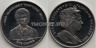 монета Фолклендские острова 1 крона 2013 год Маргарет Тэтчер