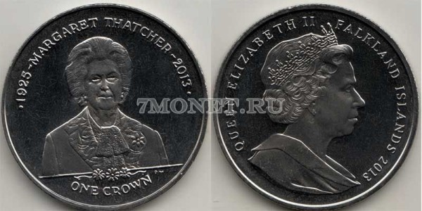 монета Фолклендские острова 1 крона 2013 год Маргарет Тэтчер