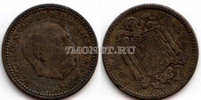 монета Испания 1 песета 1947 год
