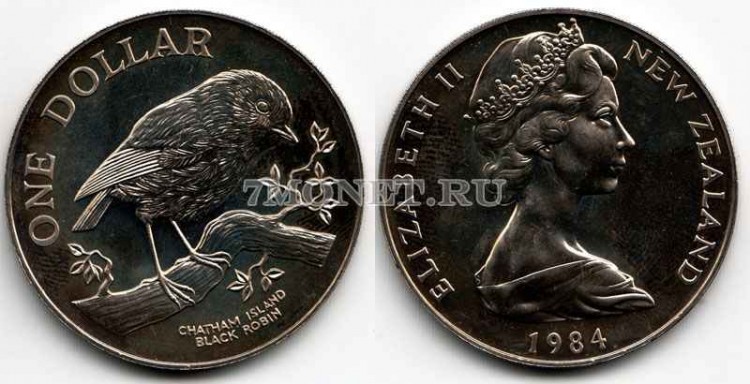 монета Новая Зеландия 1 доллар 1984 год Черный дрозд