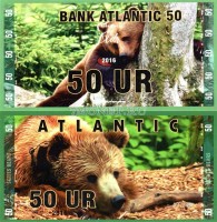 сувенирная банкнота Атлантика 50 ур 2016 год серия МЕДВЕДИ "Бурый медведь"