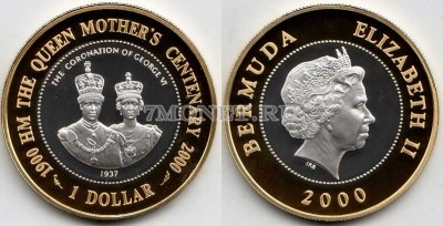 монета Бермуды 1 доллар 2000 год 100-летие королевы-матери PROOF
