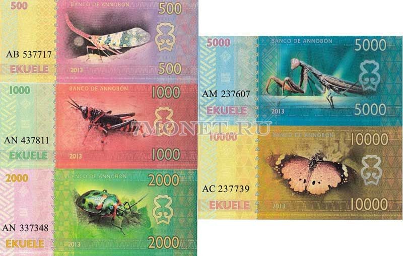 Аннобон набор из 5-ти банкнот 2013 год Насекомые