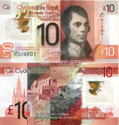 бона Шотландия 10 фунтов 2017 год Роберт Бернс, пластик