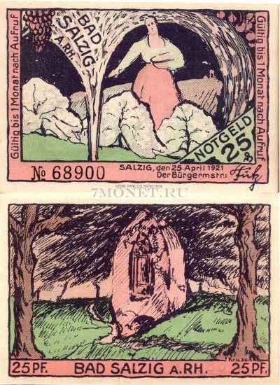 нотгельд Германия 25 пфеннигов 1921 год Бад-Зальциг