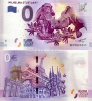 0 евро 2017 год сувенирная банкнота. Обезьны и носорог