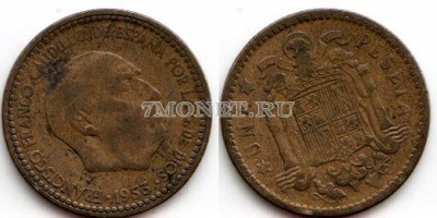 монета Испания 1 песета 1953 год