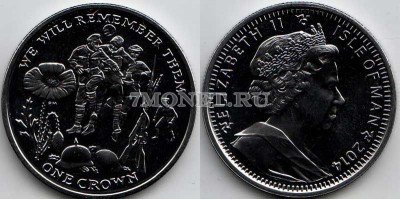 монета Остров Мэн 1 крона 2014 год «100-летие Первой Мировой войны» Солдаты, ...