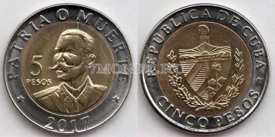 монета Куба 5 песо 2017 год Антонио Масео