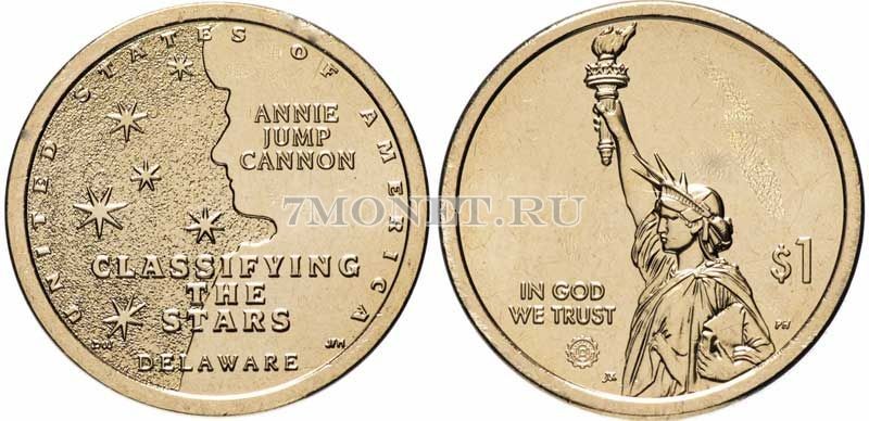 монета США 1 доллар 2019D год, серия Инновации США - Классификация звезд, Энни Кэннон (Делавэр)