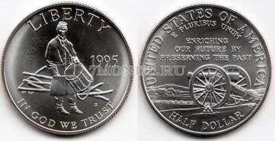 монета США 1/2 доллара 1995 год Гражданская война UNC