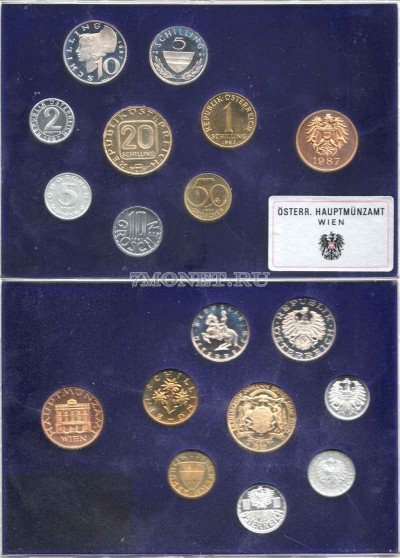 Австрия набор из 8-ми монет и жетон годовой набор 1987 год PROOF