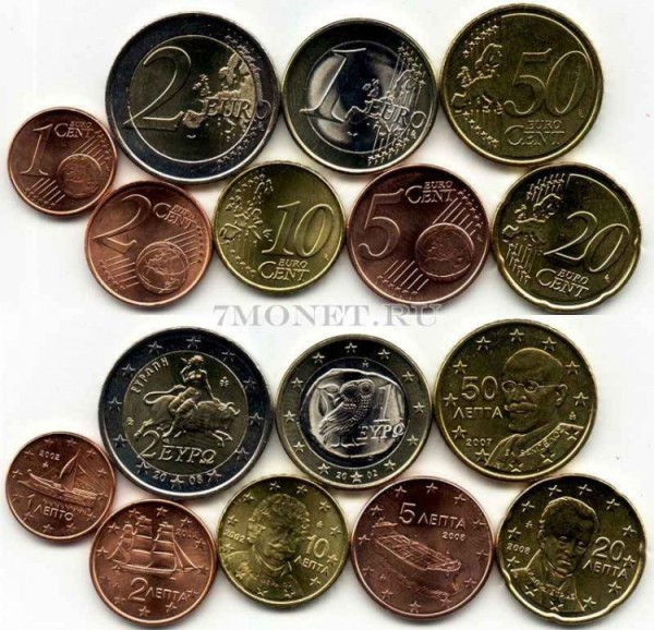 ЕВРО набор из 8-ми монет Греция