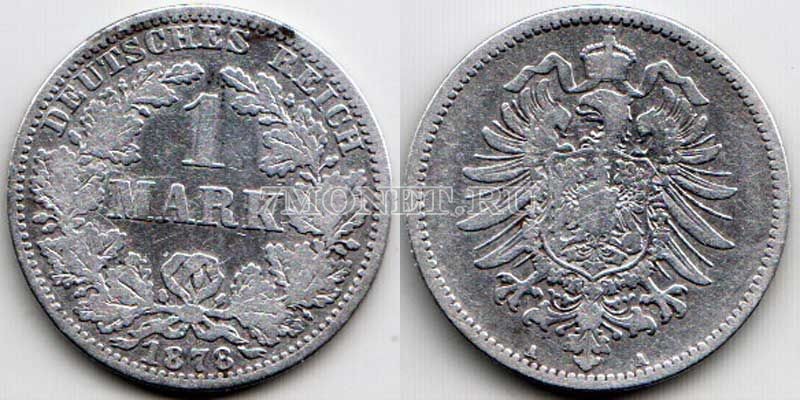монета Германия 1 марка 1878A год Вильгельм I