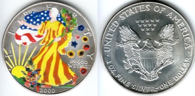 монета США 1 доллар 2000 год белая эмаль Шагающая Свобода