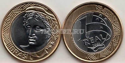 монета Бразилия 1 реал 2004 год