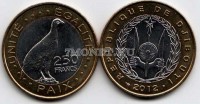 монета Джибути 250 франков 2012 год птица Рыжебрюхий Турач биметалл