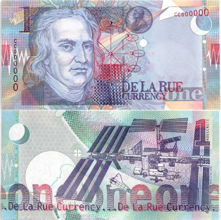 тестовая банкнота De La Rue 1 Housenote 1999 год Исаак Ньютон, серия сс